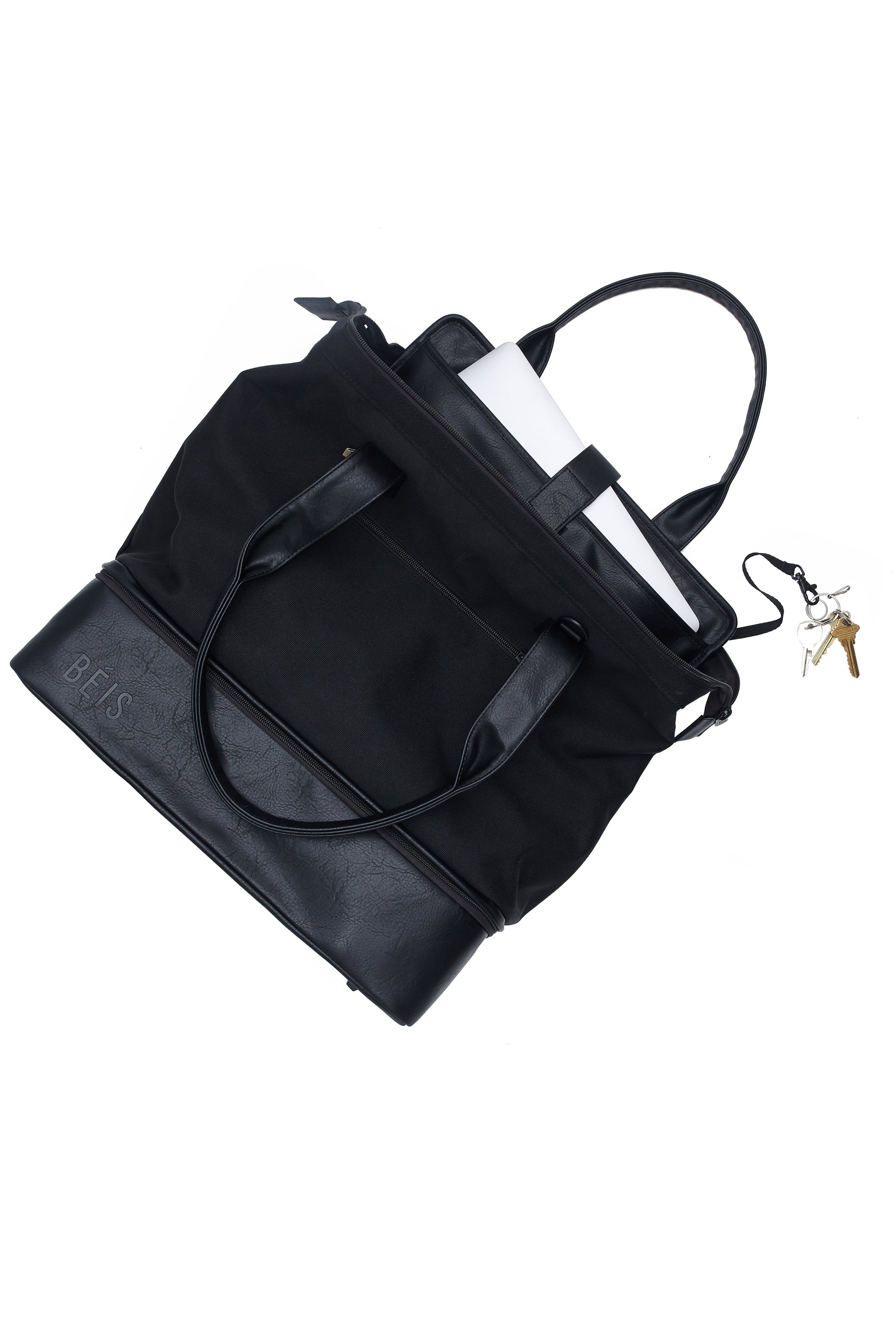 Convertible Mini Weekender Black Front Laptop and Keys