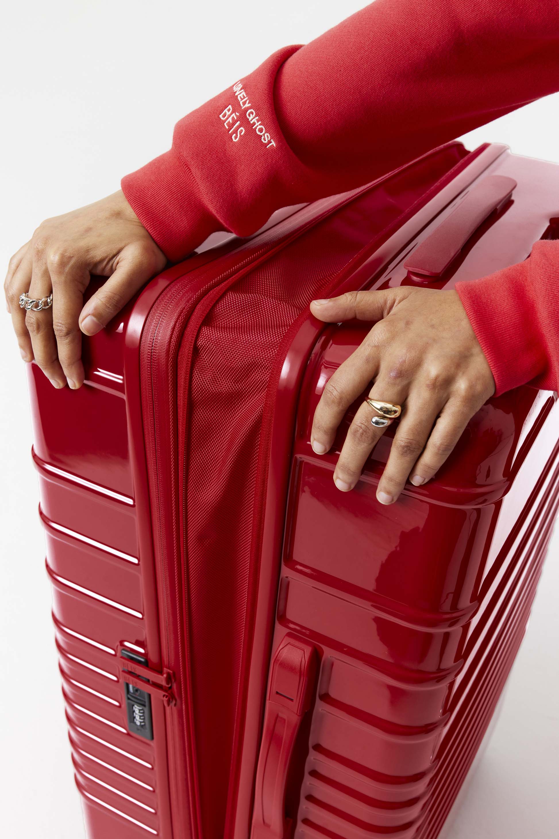 The Large Check-In Roller in Text Me Red