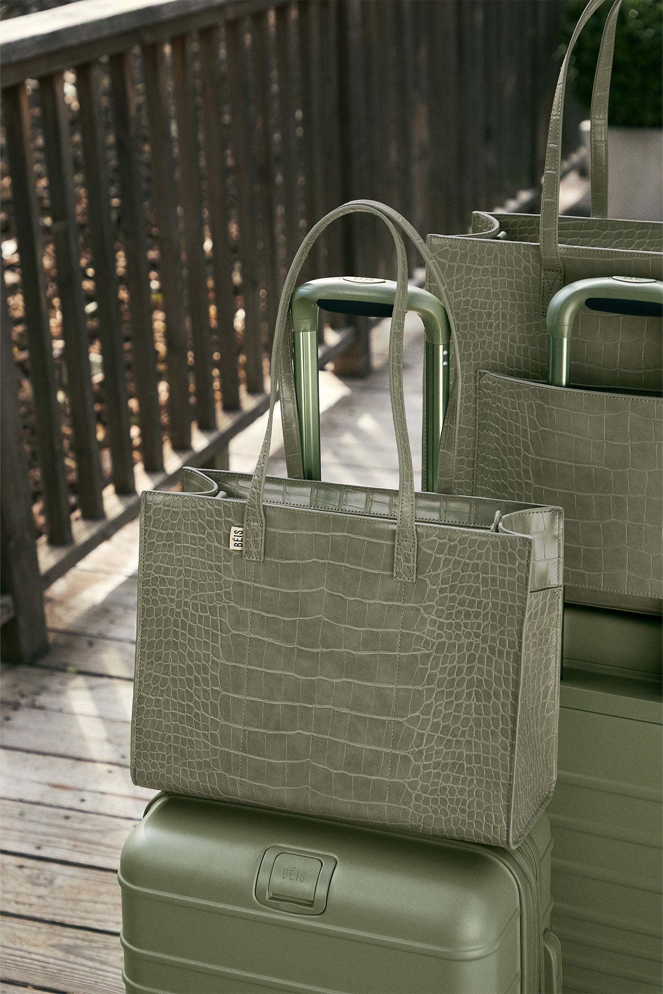 The Work Tote in Olive Croc