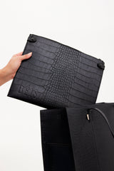 The Large Work Tote in Black Croc
