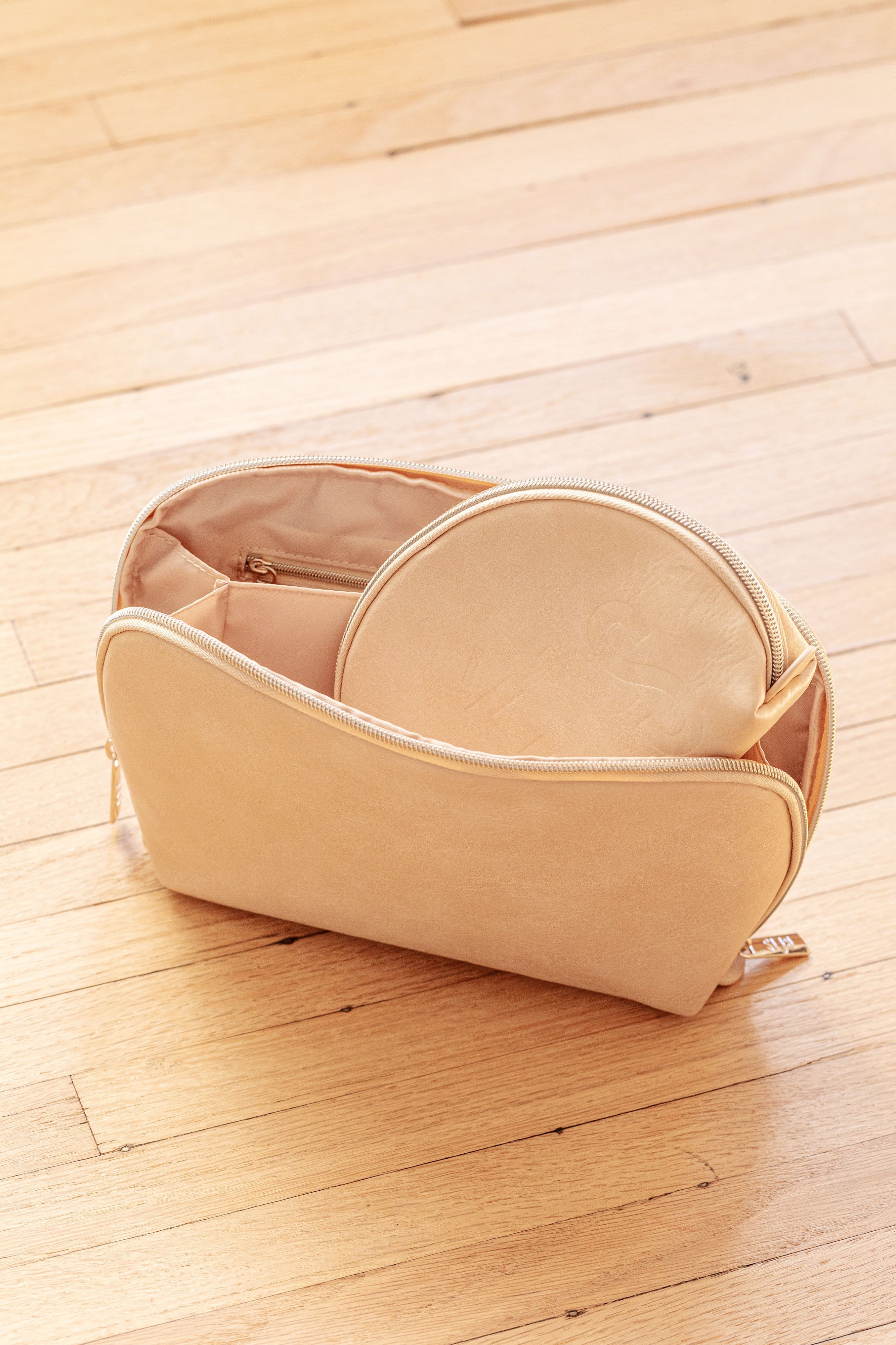 Cosmetic Pouch Set Beige Open Zipper