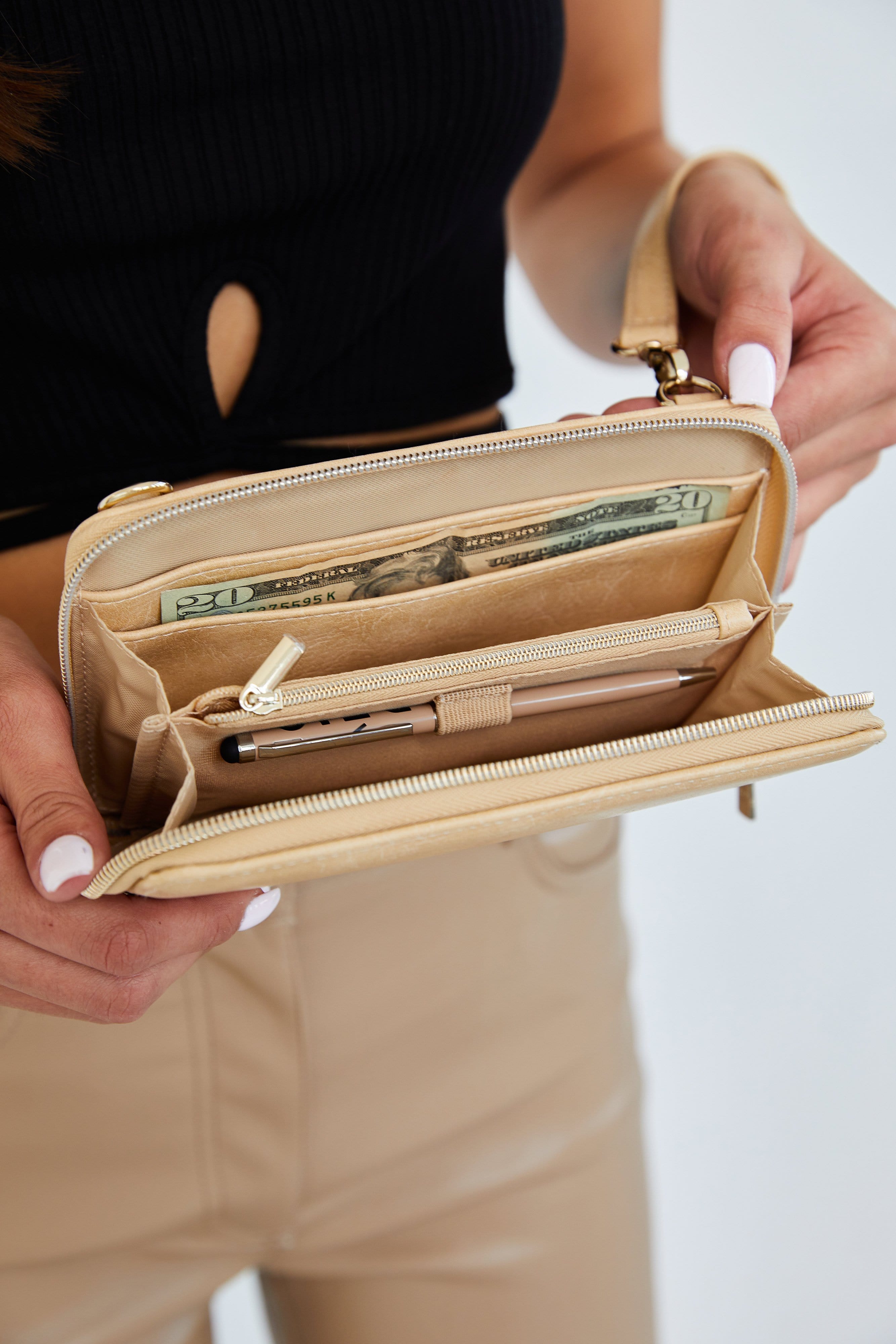 Travel Wallet Beige Open Inside